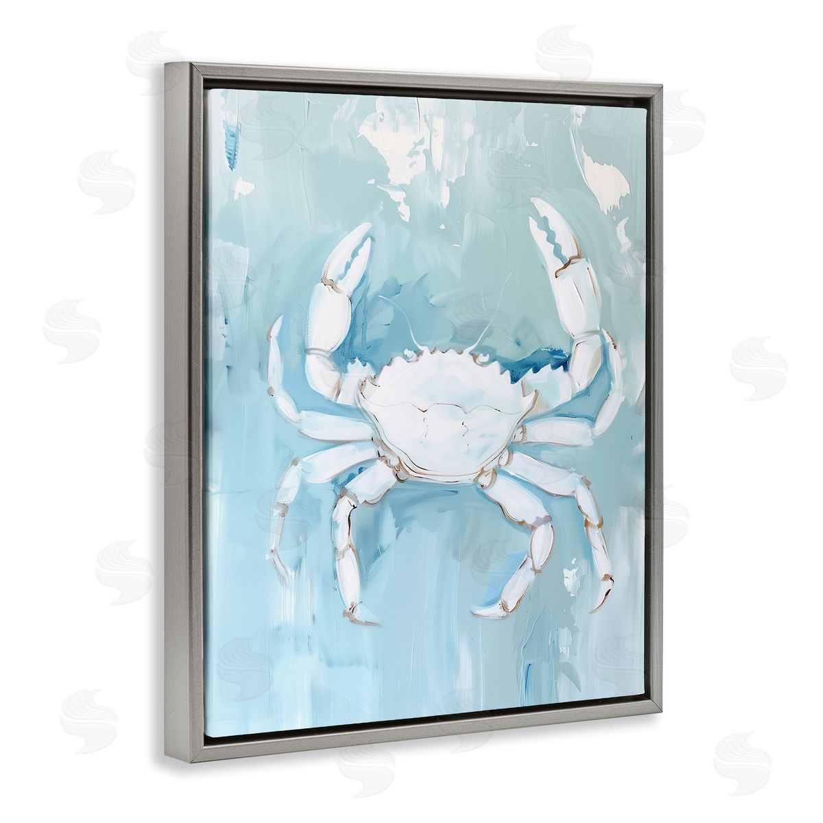 White Coastal Crab Grey Floating Frame Canvas Wall Art, Home Decor by Arlington Prints