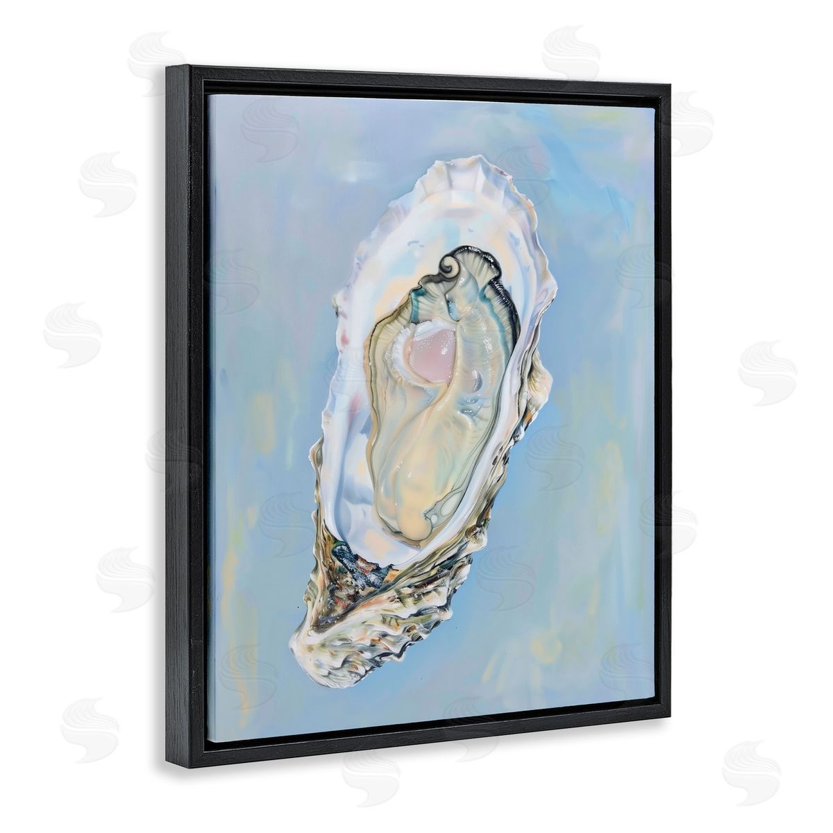 Detailed Oyster on Blue Black Floating Frame Canvas Wall Art, Home Decor by Arlington Prints