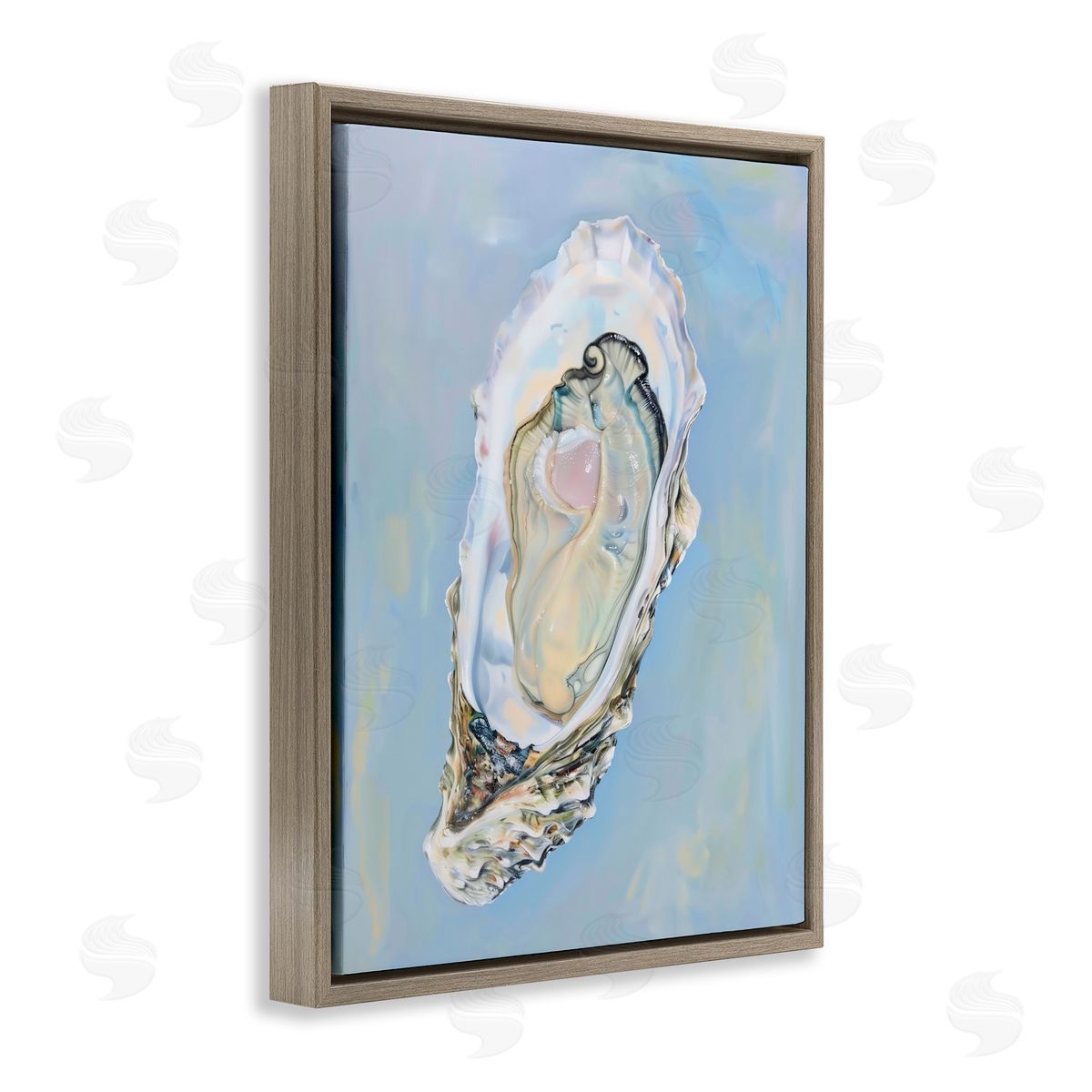 Detailed Oyster on Blue Brown Floating Frame Canvas Wall Art, Home Decor by Arlington Prints