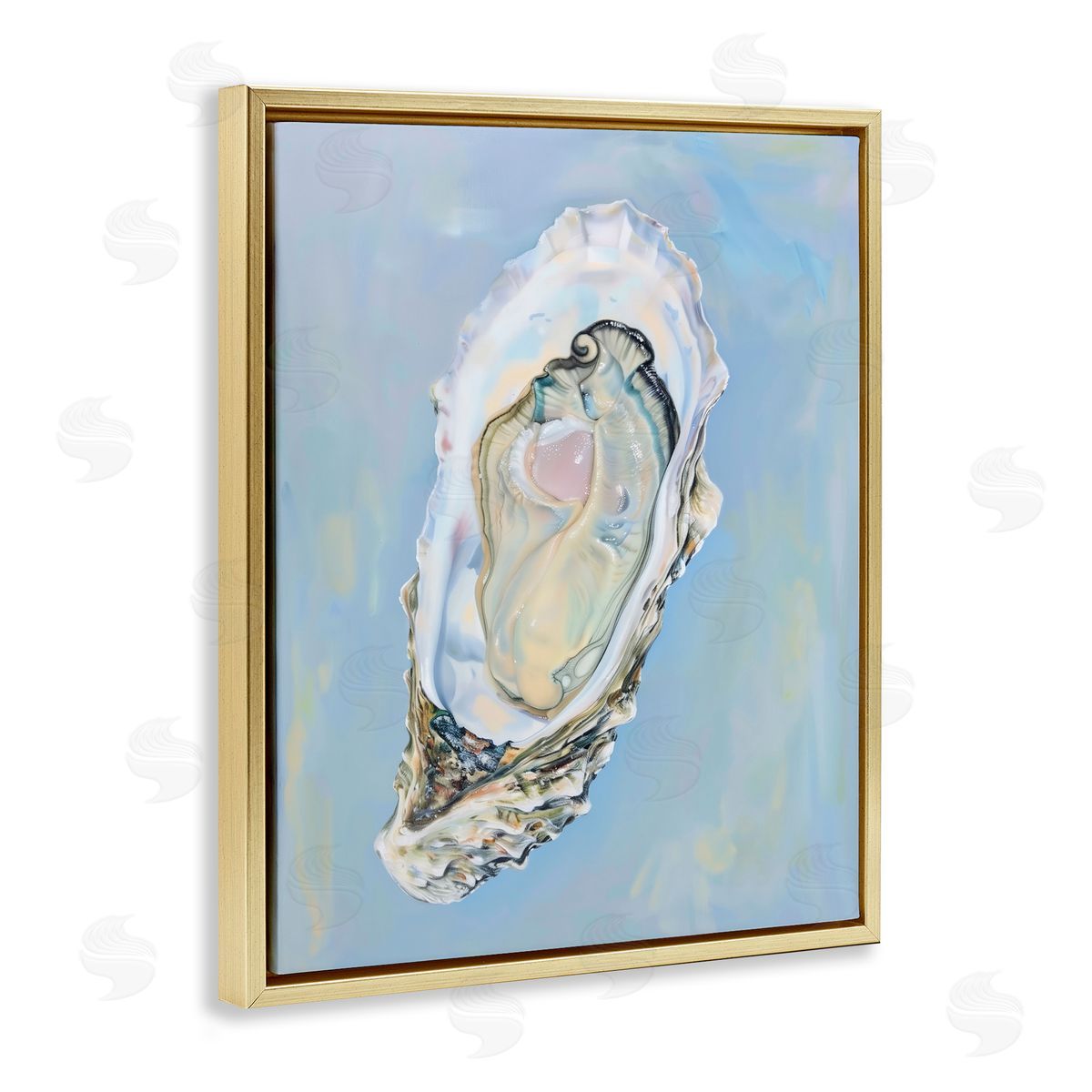 Detailed Oyster on Blue Gold Floating Frame Canvas Wall Art, Home Decor by Arlington Prints