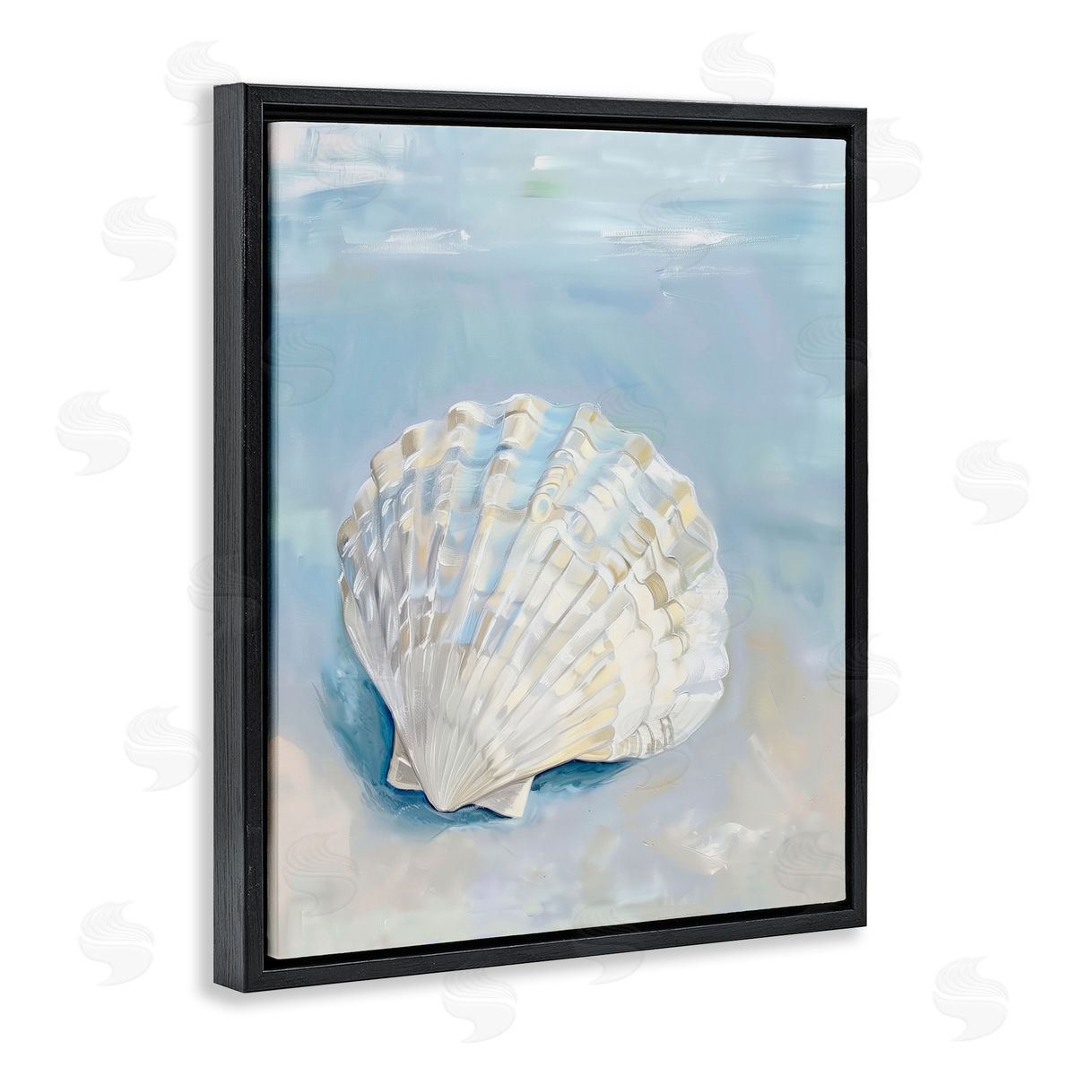 Coastal Scallop Clam Black Floating Frame Canvas Wall Art, Home Decor by Arlington Prints