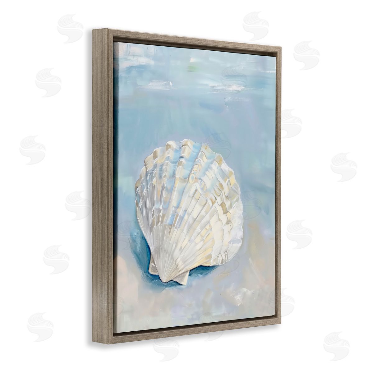 Coastal Scallop Clam Brown Floating Frame Canvas Wall Art, Home Decor by Arlington Prints