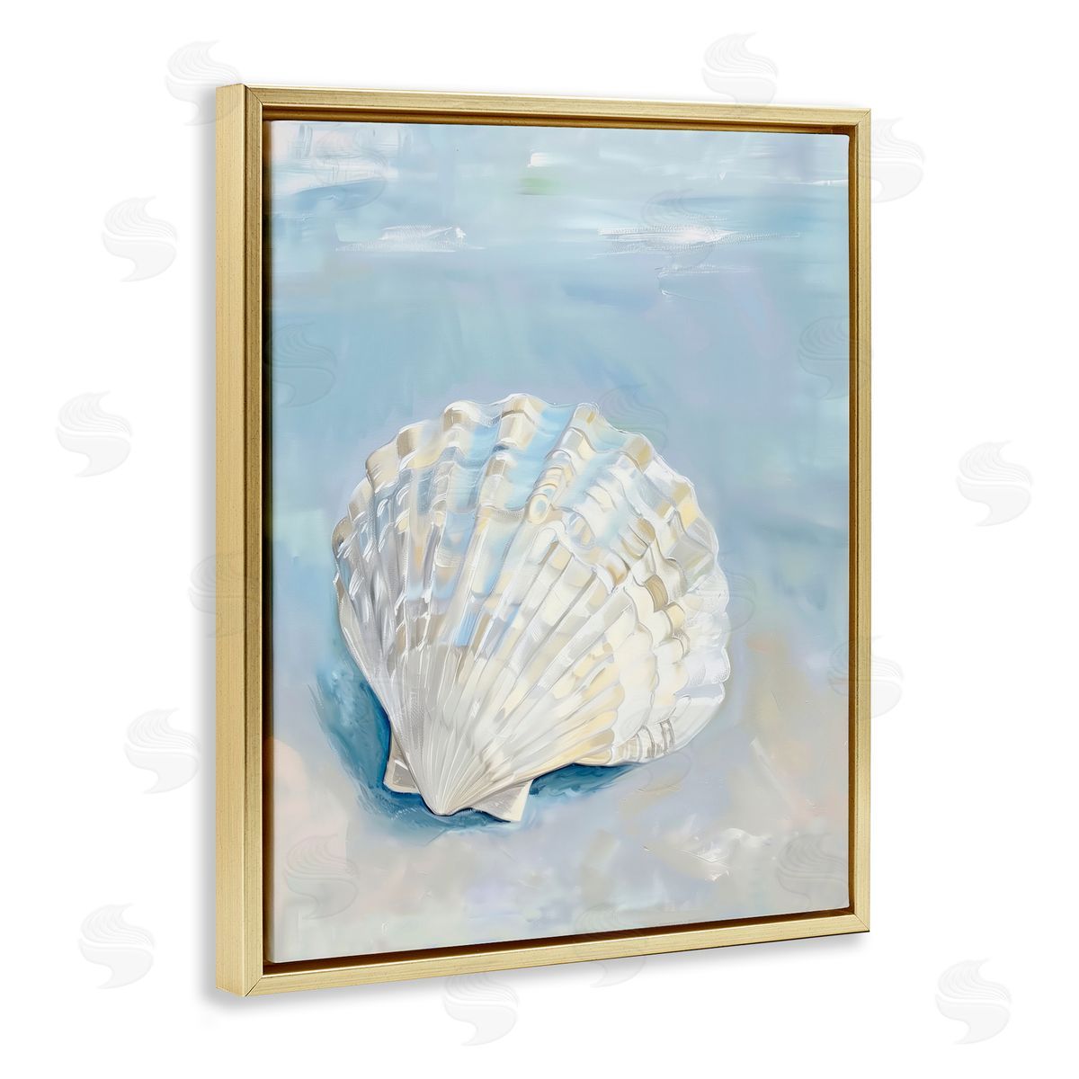 Coastal Scallop Clam Gold Floating Frame Canvas Wall Art, Home Decor by Arlington Prints