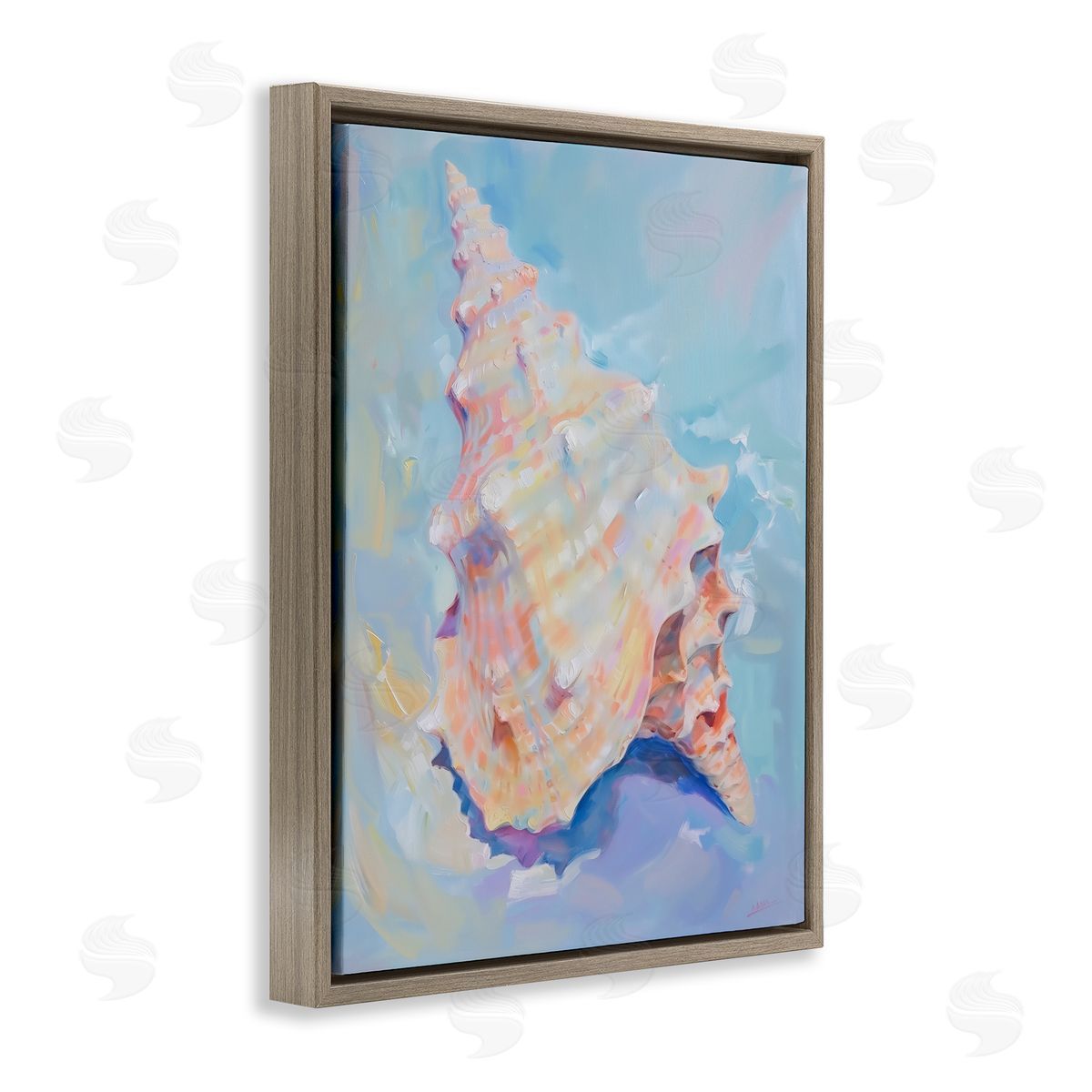 Coastal Conch Shell Brown Floating Frame Canvas Wall Art, Home Decor by Arlington Prints