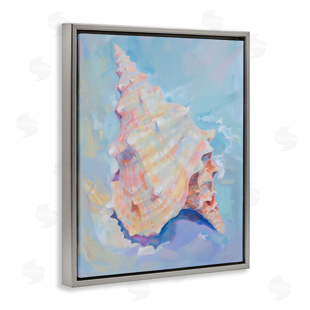Coastal Conch Shell Grey Floating Frame Canvas Wall Art, Home Decor by Arlington Prints
