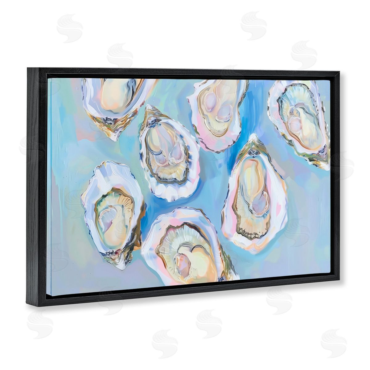 Pastel Oysters on Blue Black Floating Frame Canvas Wall Art, Home Decor by Arlington Prints