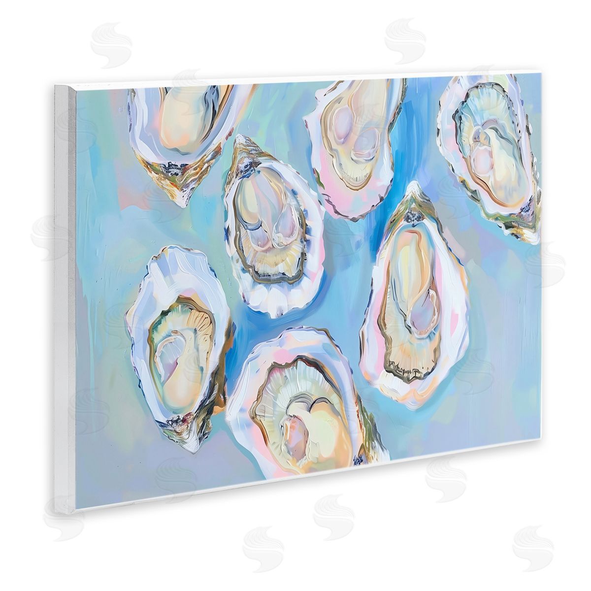 Pastel Oysters on Blue Wood Plaque Wall Art, Home Decor by Arlington Prints