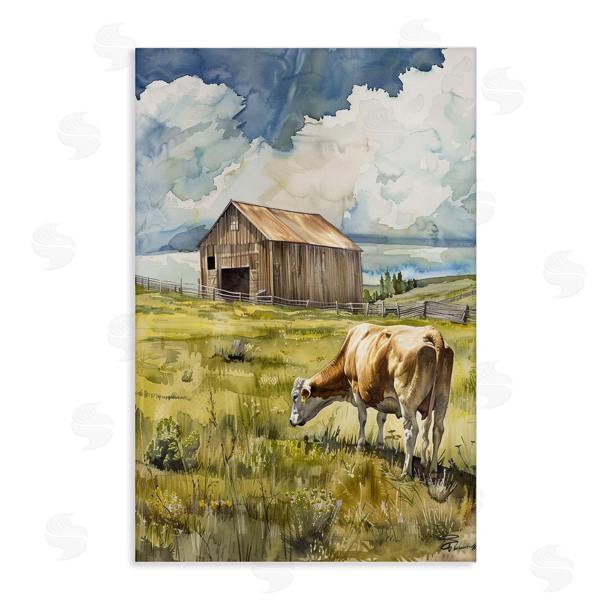 Cow in Vast Field Canvas Wall Art, Home Decor by Franklyn Gregory