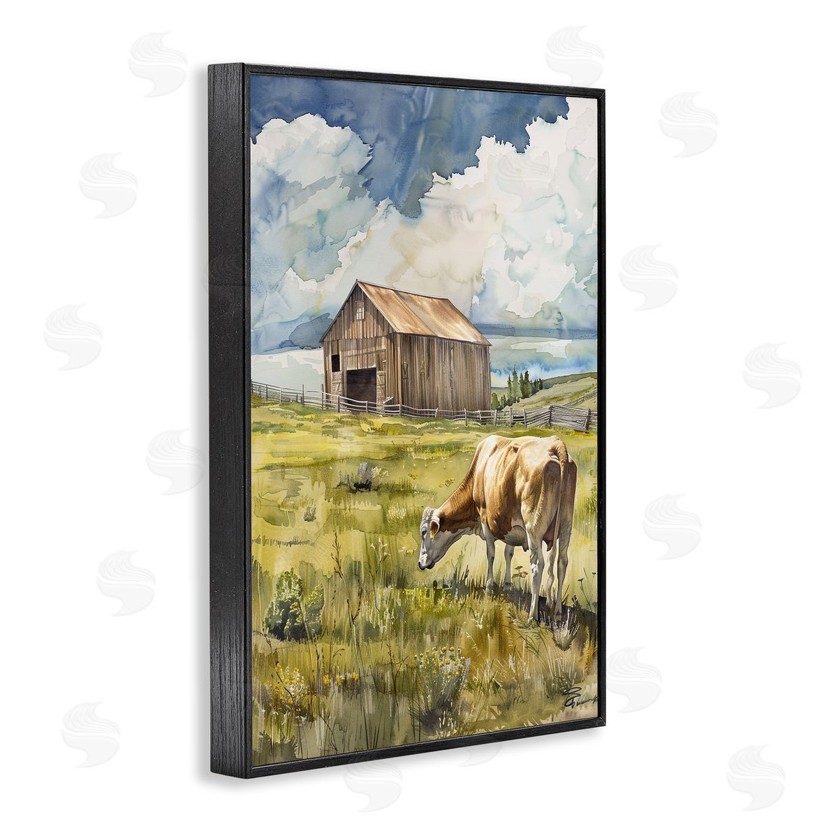 Cow in Vast Field Black Frame Print Wall Art, Home Decor by Franklyn Gregory