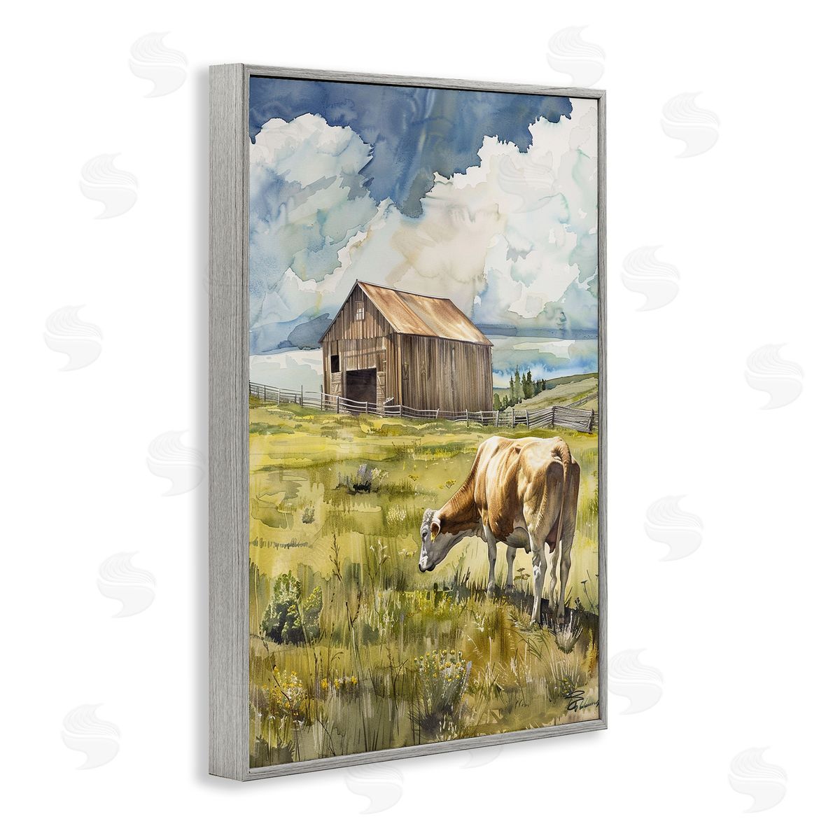 Cow in Vast Field Grey Frame Print Wall Art, Home Decor by Franklyn Gregory