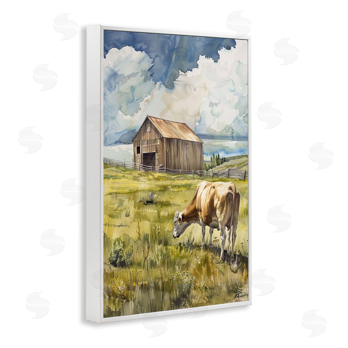 Cow in Vast Field White Frame Print Wall Art, Home Decor by Franklyn Gregory
