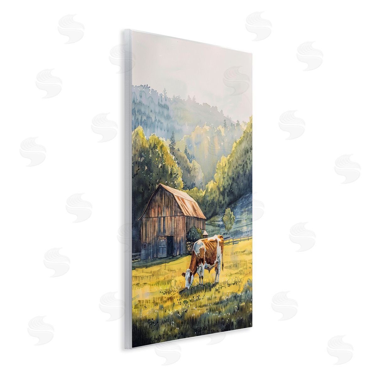 Brown Spotted Cow Grazing Wood Plaque Wall Art, Home Decor by Franklyn Gregory