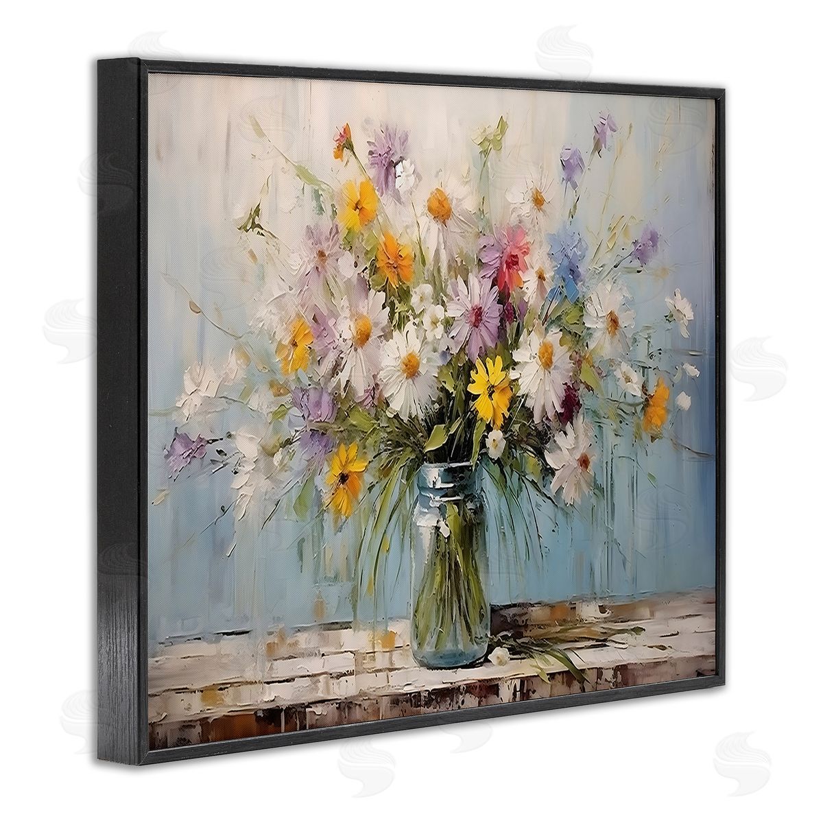 Wildflower Bouquet in Jar Black Frame Print Wall Art, Home Decor by Franklyn Gregory