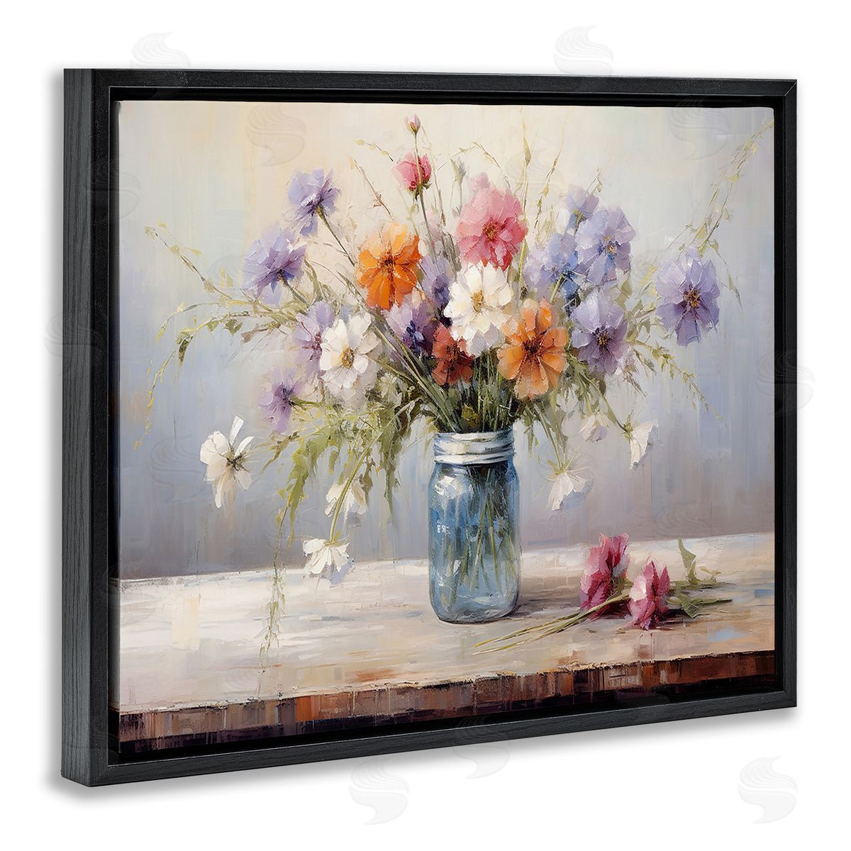 Wildflowers in Country Jar Black Floating Frame Canvas Wall Art, Home Decor by Franklyn Gregory