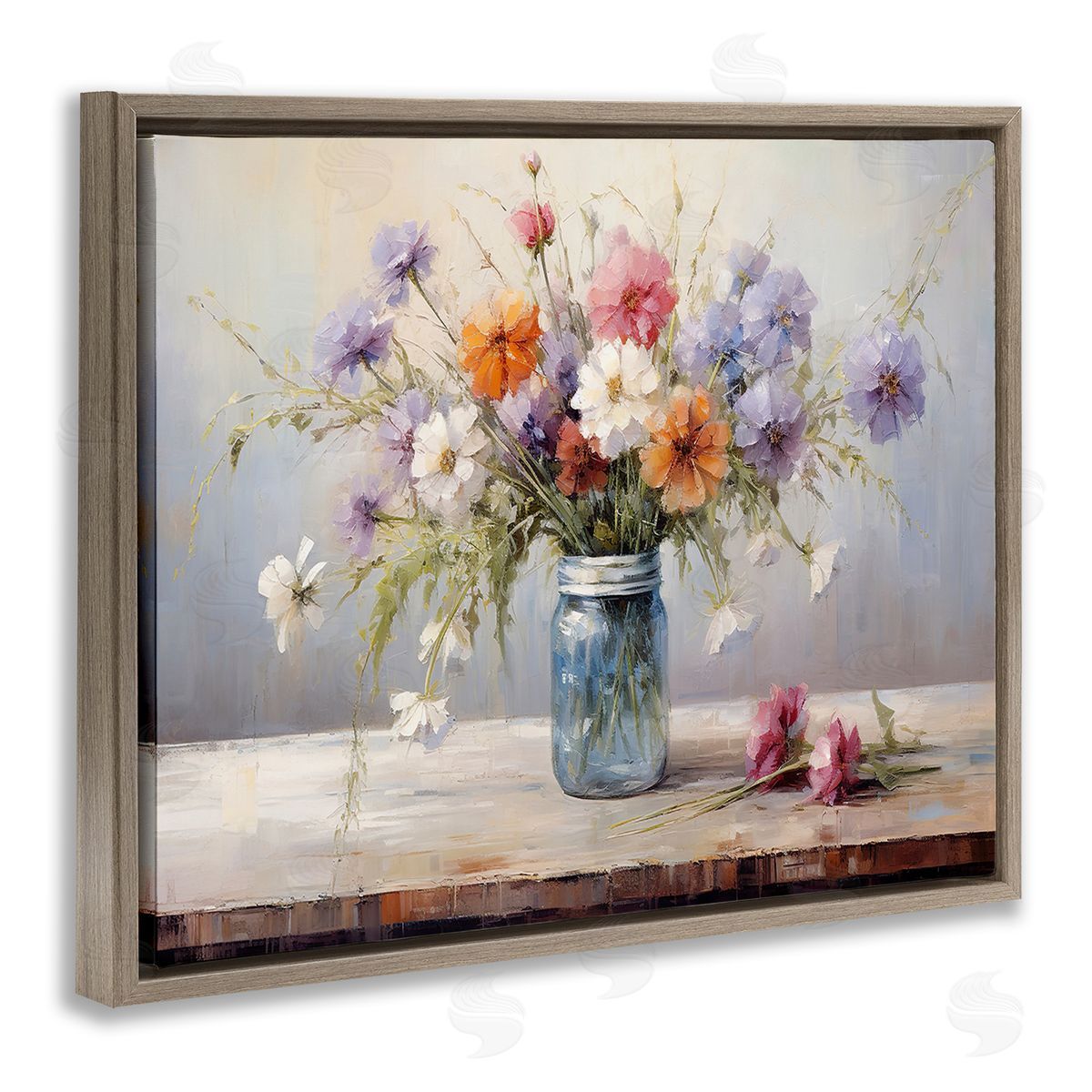 Wildflowers in Country Jar Brown Floating Frame Canvas Wall Art, Home Decor by Franklyn Gregory