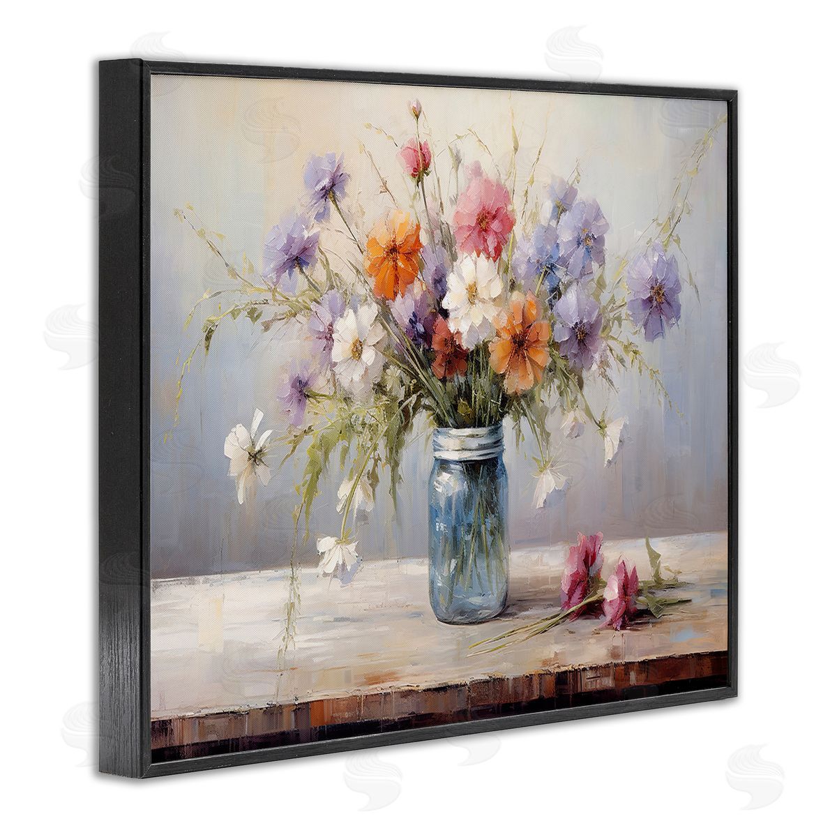 Wildflowers in Country Jar Black Frame Print Wall Art, Home Decor by Franklyn Gregory