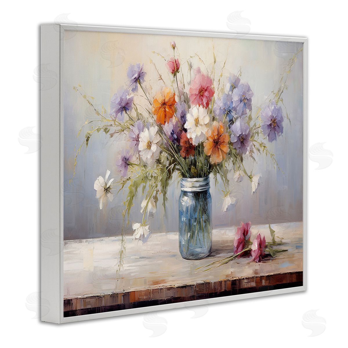 Wildflowers in Country Jar White Frame Print Wall Art, Home Decor by Franklyn Gregory