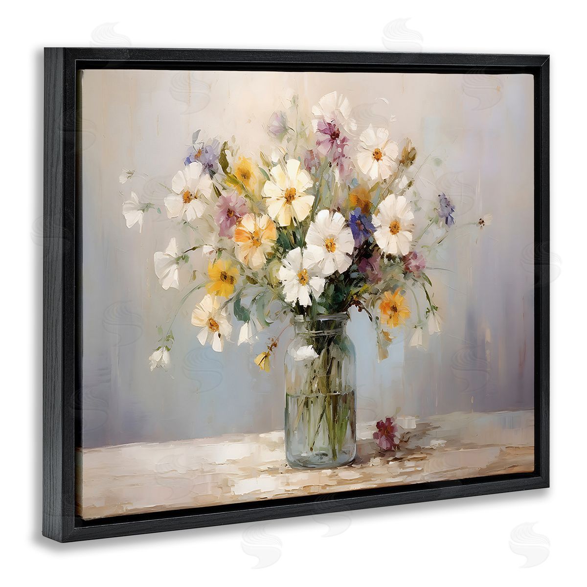 Wildflowers in Glass Jar Black Floating Frame Canvas Wall Art, Home Decor by Franklyn Gregory
