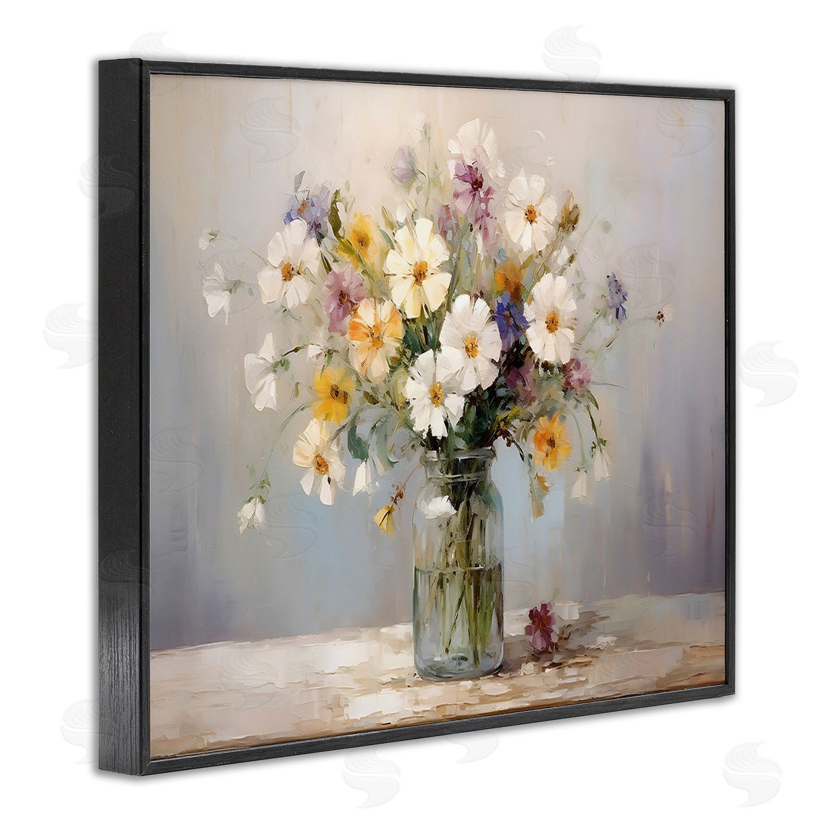 Wildflowers in Glass Jar Black Frame Print Wall Art, Home Decor by Franklyn Gregory
