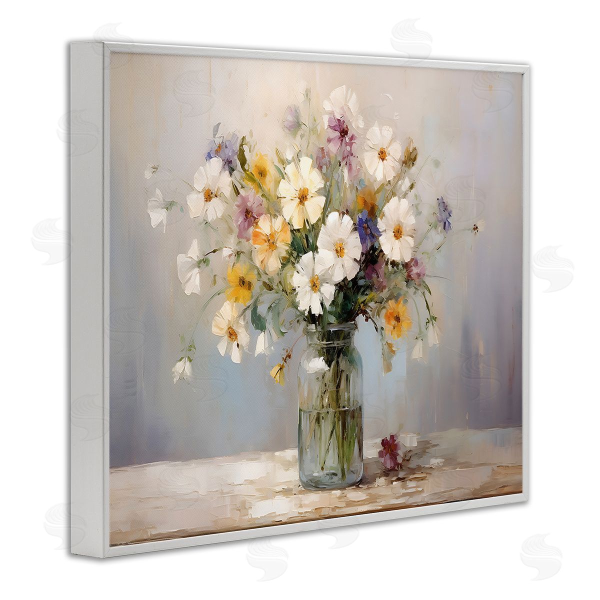 Wildflowers in Glass Jar White Frame Print Wall Art, Home Decor by Franklyn Gregory
