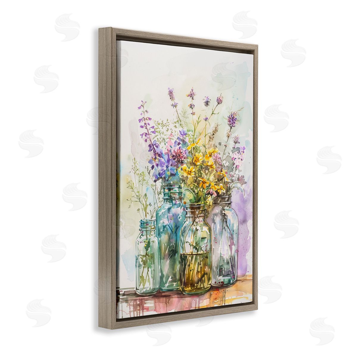 Bright Wildflower Jars Brown Floating Frame Canvas Wall Art, Home Decor by Franklyn Gregory