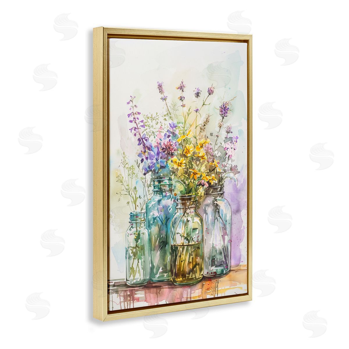 Bright Wildflower Jars Gold Floating Frame Canvas Wall Art, Home Decor by Franklyn Gregory