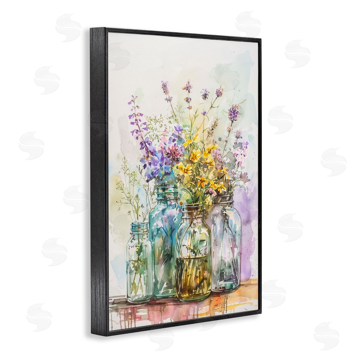 Bright Wildflower Jars Black Frame Print Wall Art, Home Decor by Franklyn Gregory