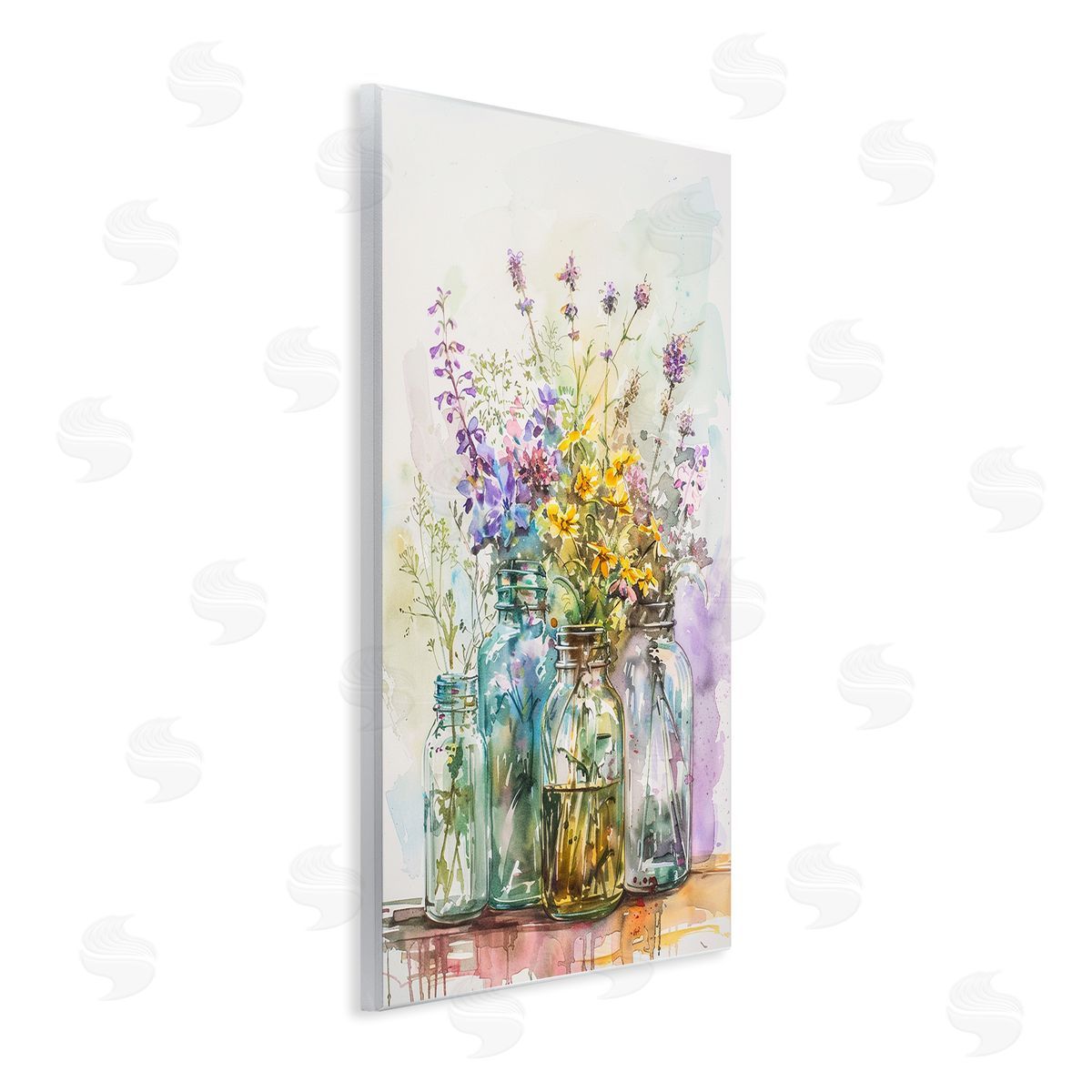 Bright Wildflower Jars Wood Plaque Wall Art, Home Decor by Franklyn Gregory