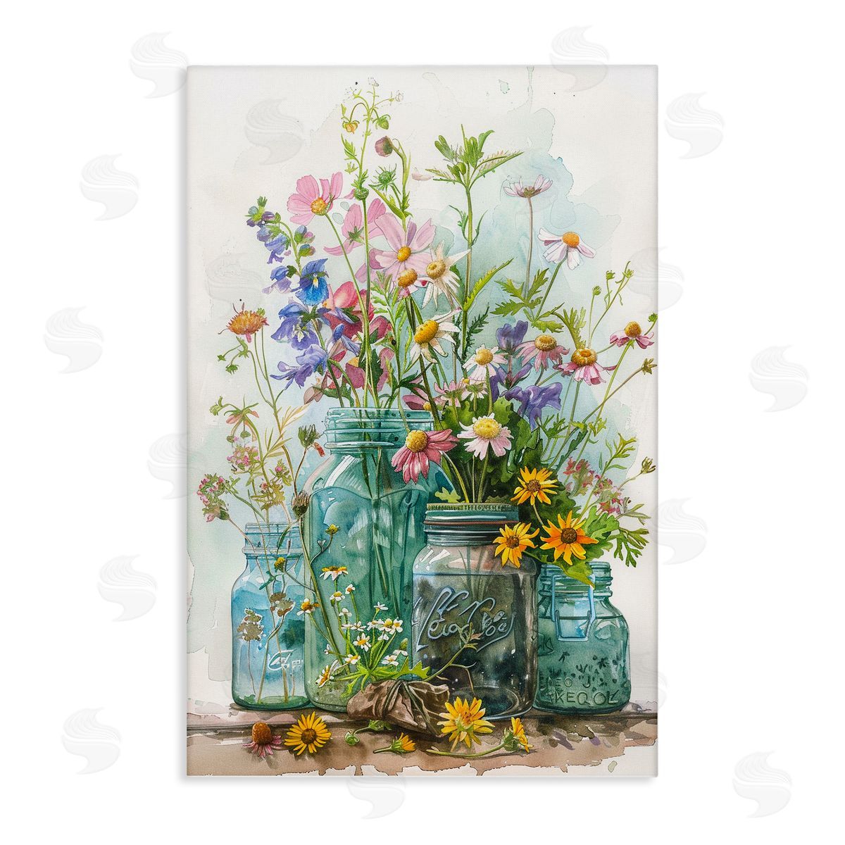 Bright Garden Blooms Jars Canvas Wall Art, Home Decor by Franklyn Gregory