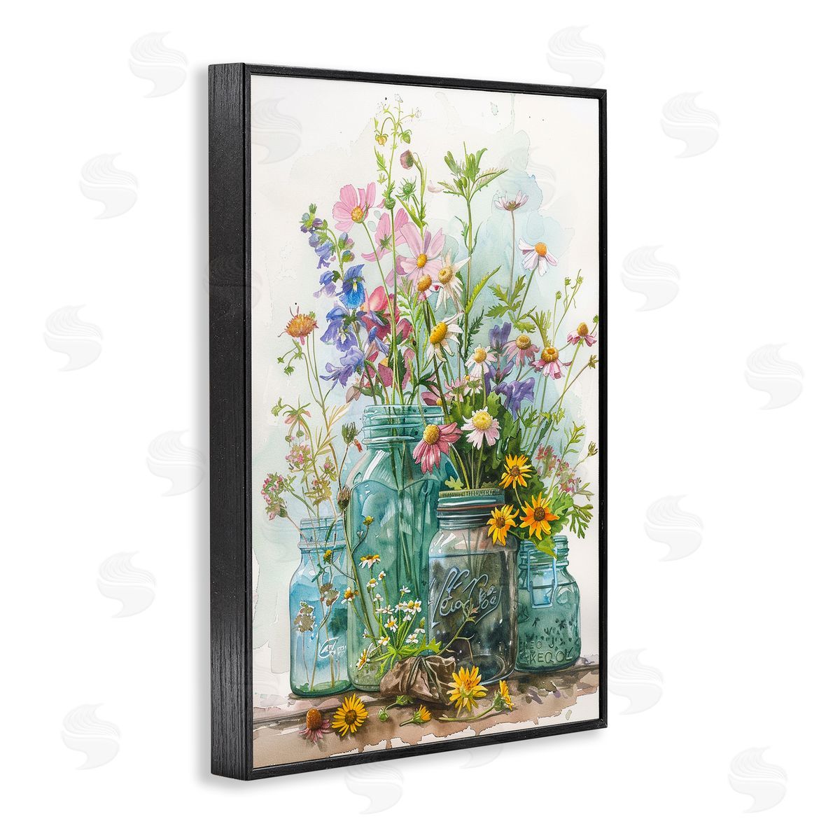 Bright Garden Blooms Jars Black Frame Print Wall Art, Home Decor by Franklyn Gregory