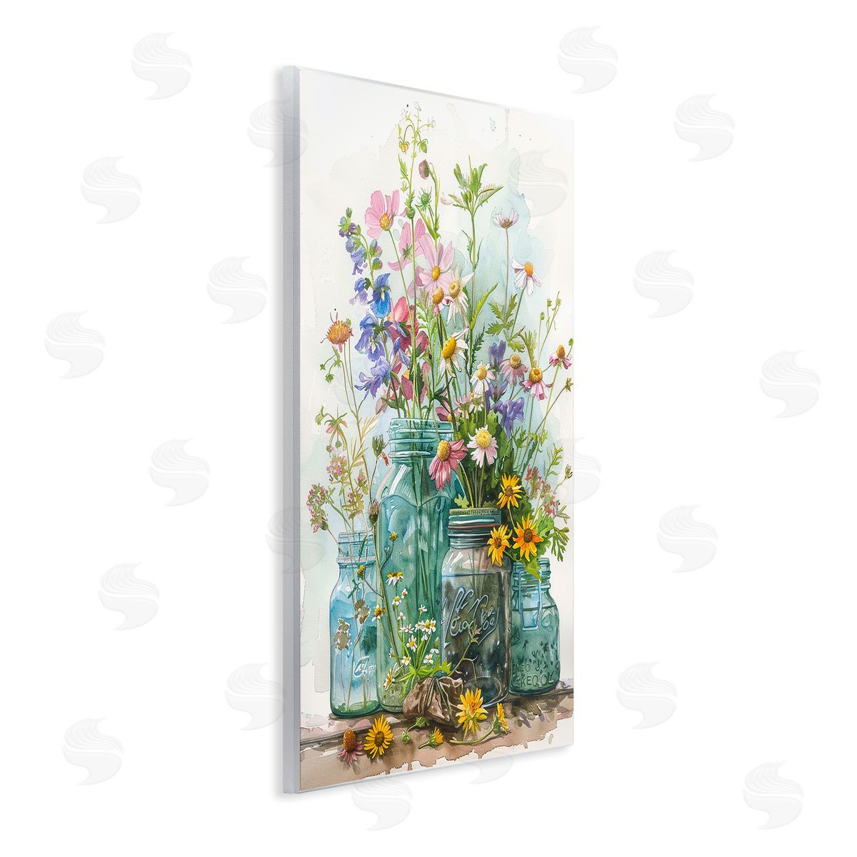 Bright Garden Blooms Jars Wood Plaque Wall Art, Home Decor by Franklyn Gregory