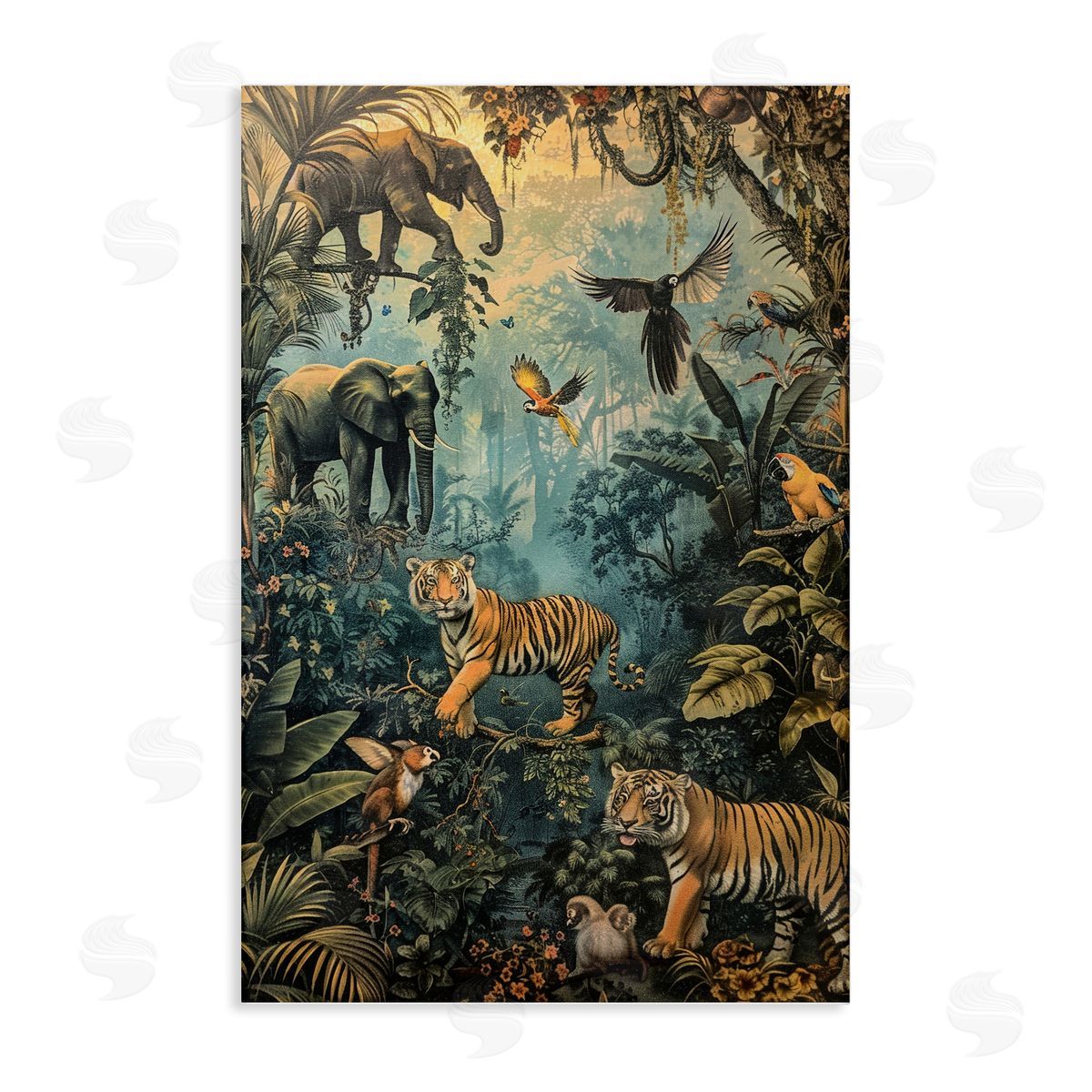 Vintage Rainforest Jungle Canvas Wall Art, Home Decor by Franklyn Gregory