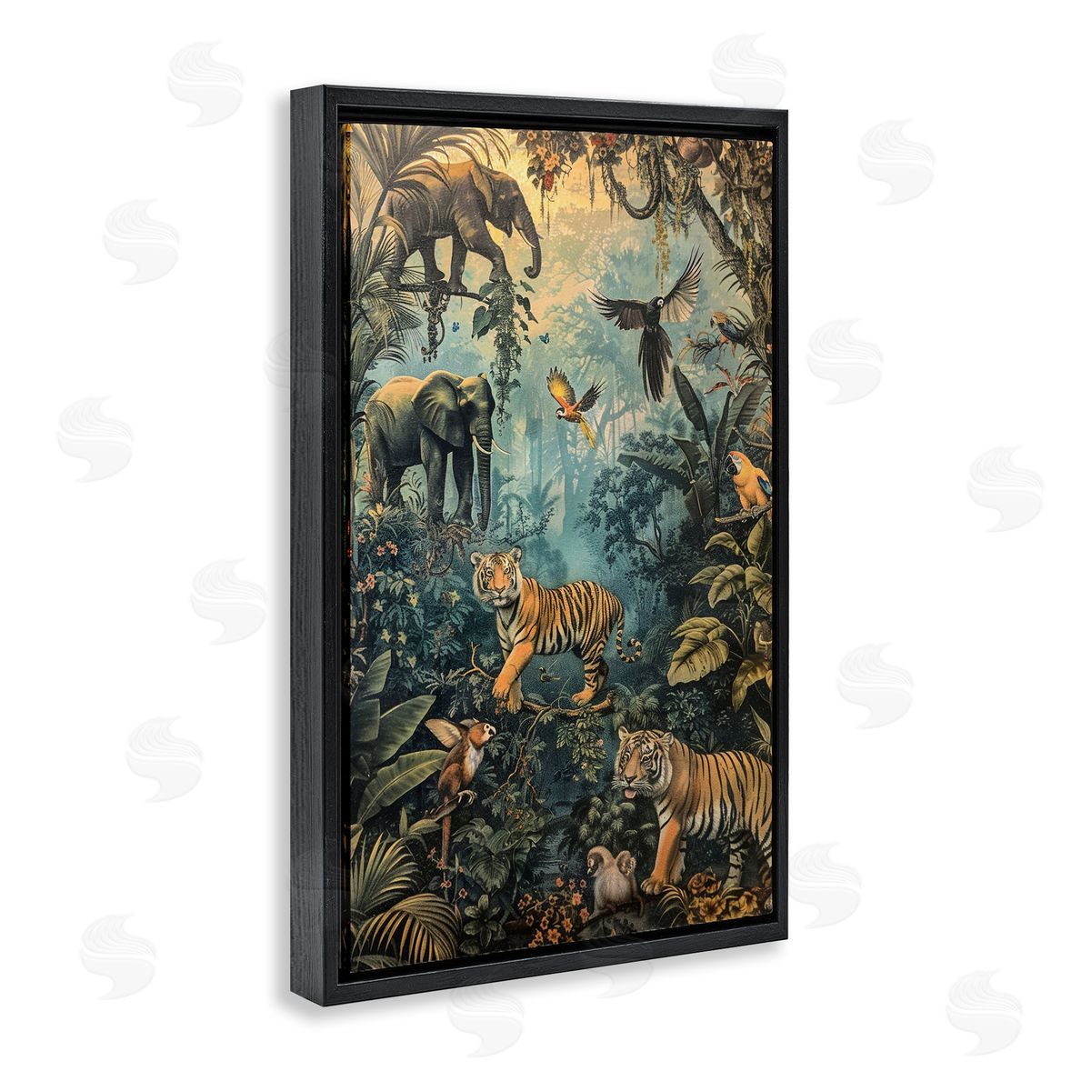 Vintage Rainforest Jungle Black Floating Frame Canvas Wall Art, Home Decor by Franklyn Gregory