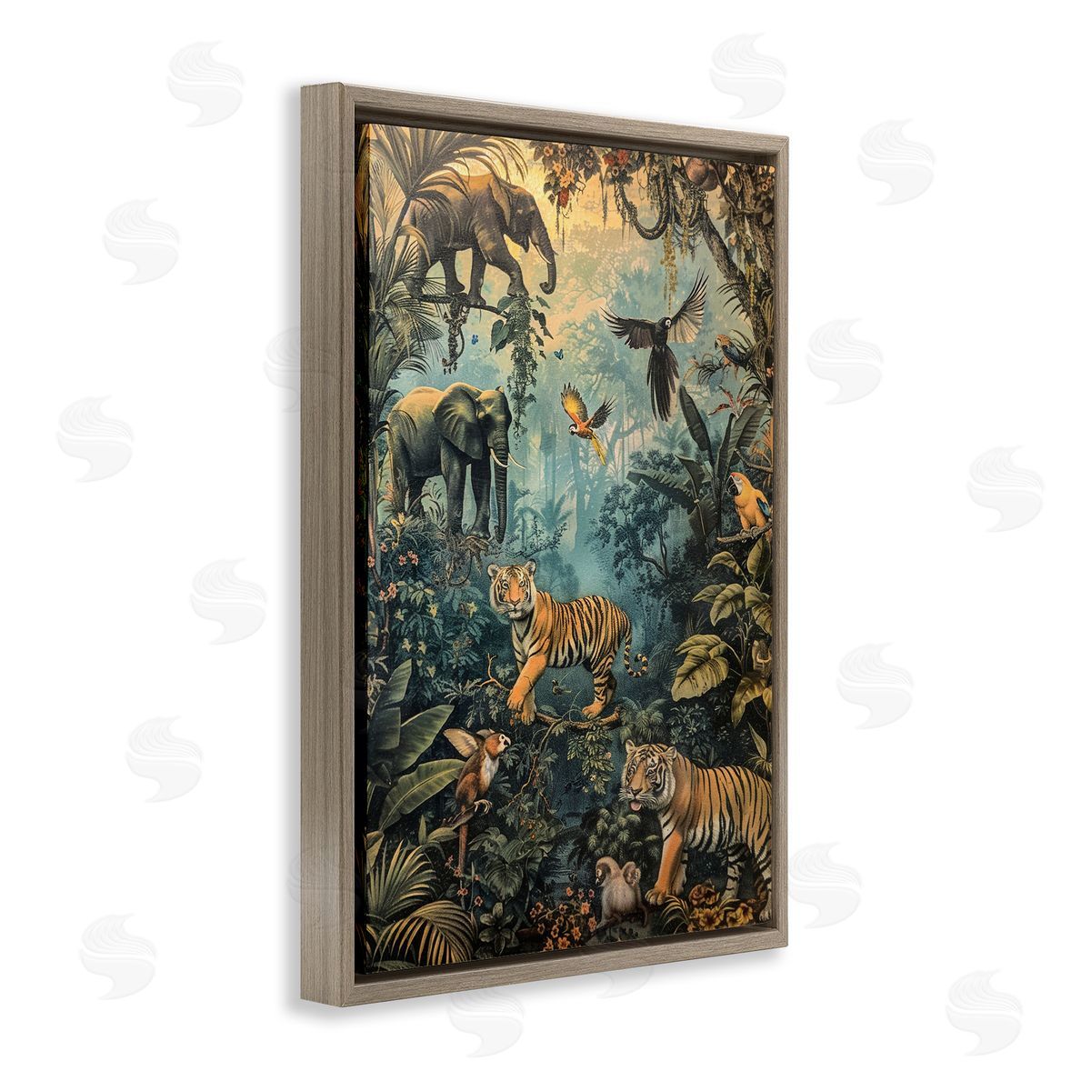 Vintage Rainforest Jungle Brown Floating Frame Canvas Wall Art, Home Decor by Franklyn Gregory