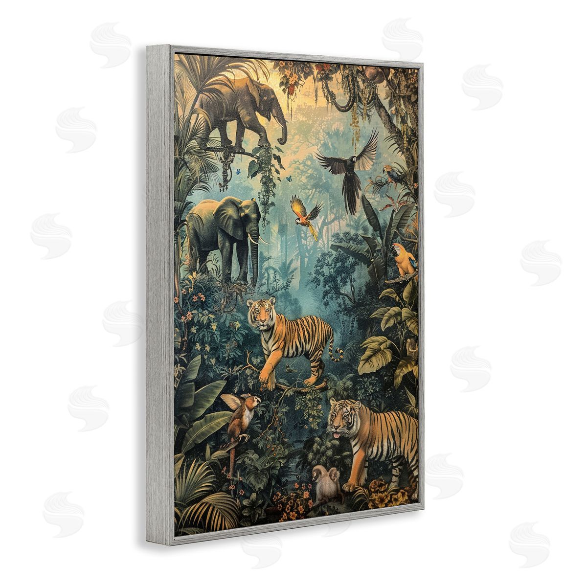 Vintage Rainforest Jungle Grey Frame Print Wall Art, Home Decor by Franklyn Gregory