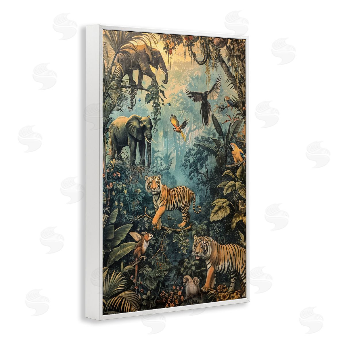 Vintage Rainforest Jungle White Frame Print Wall Art, Home Decor by Franklyn Gregory