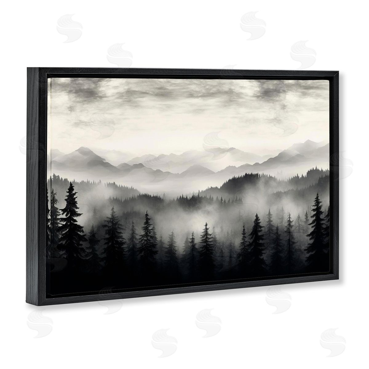 Black & White Gradient Mountains Black Floating Frame Canvas Wall Art, Home Decor by LSR Design Studio