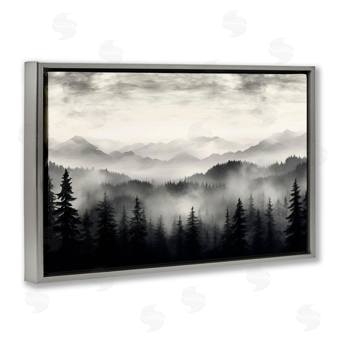 Black & White Gradient Mountains Grey Floating Frame Canvas Wall Art, Home Decor by LSR Design Studio