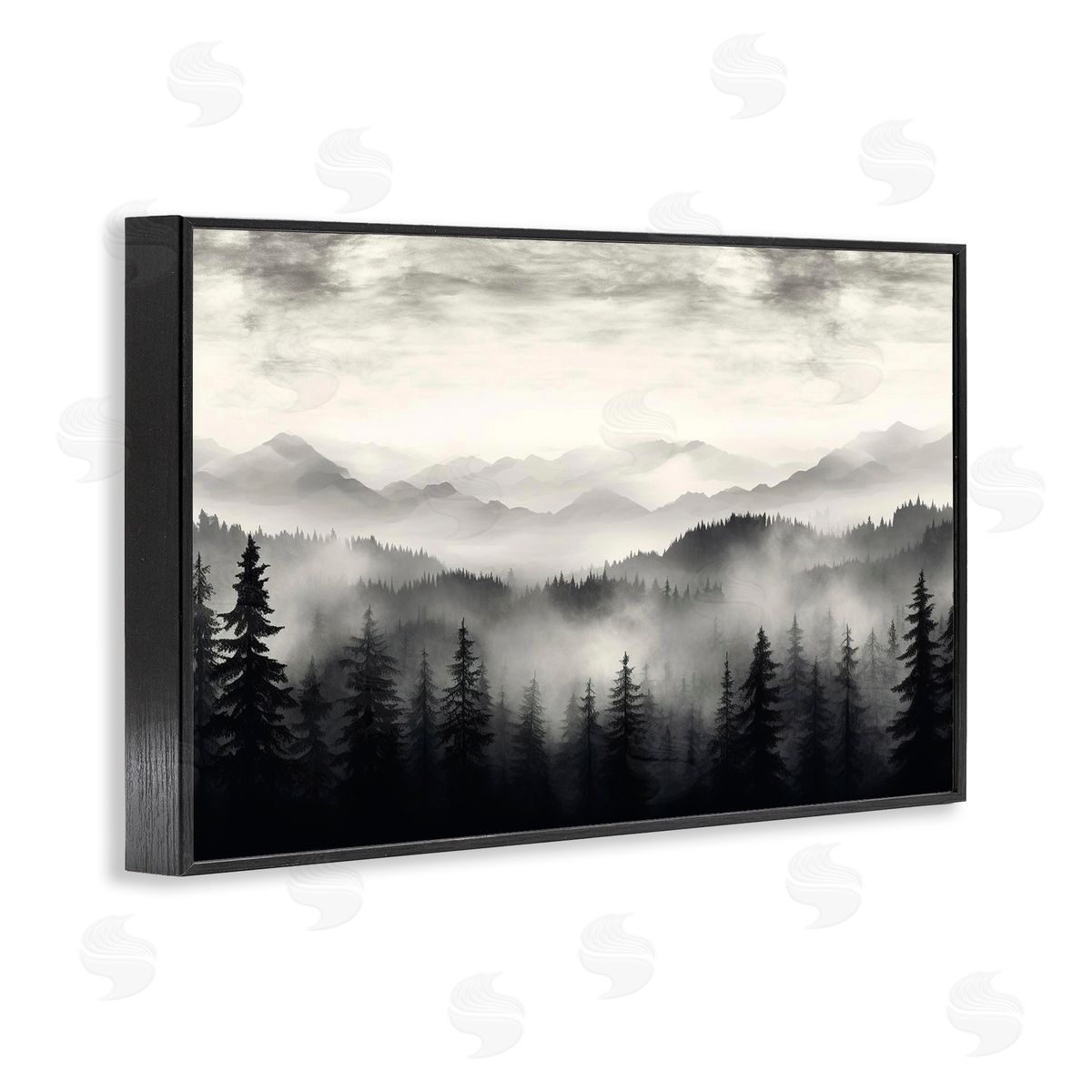 Black & White Gradient Mountains Black Frame Print Wall Art, Home Decor by LSR Design Studio