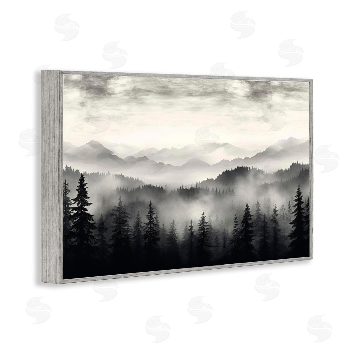 Black & White Gradient Mountains Grey Frame Print Wall Art, Home Decor by LSR Design Studio