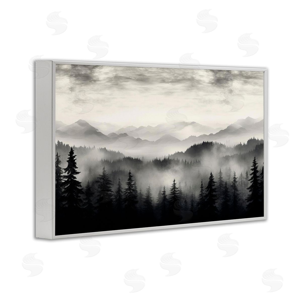 Black & White Gradient Mountains White Frame Print Wall Art, Home Decor by LSR Design Studio