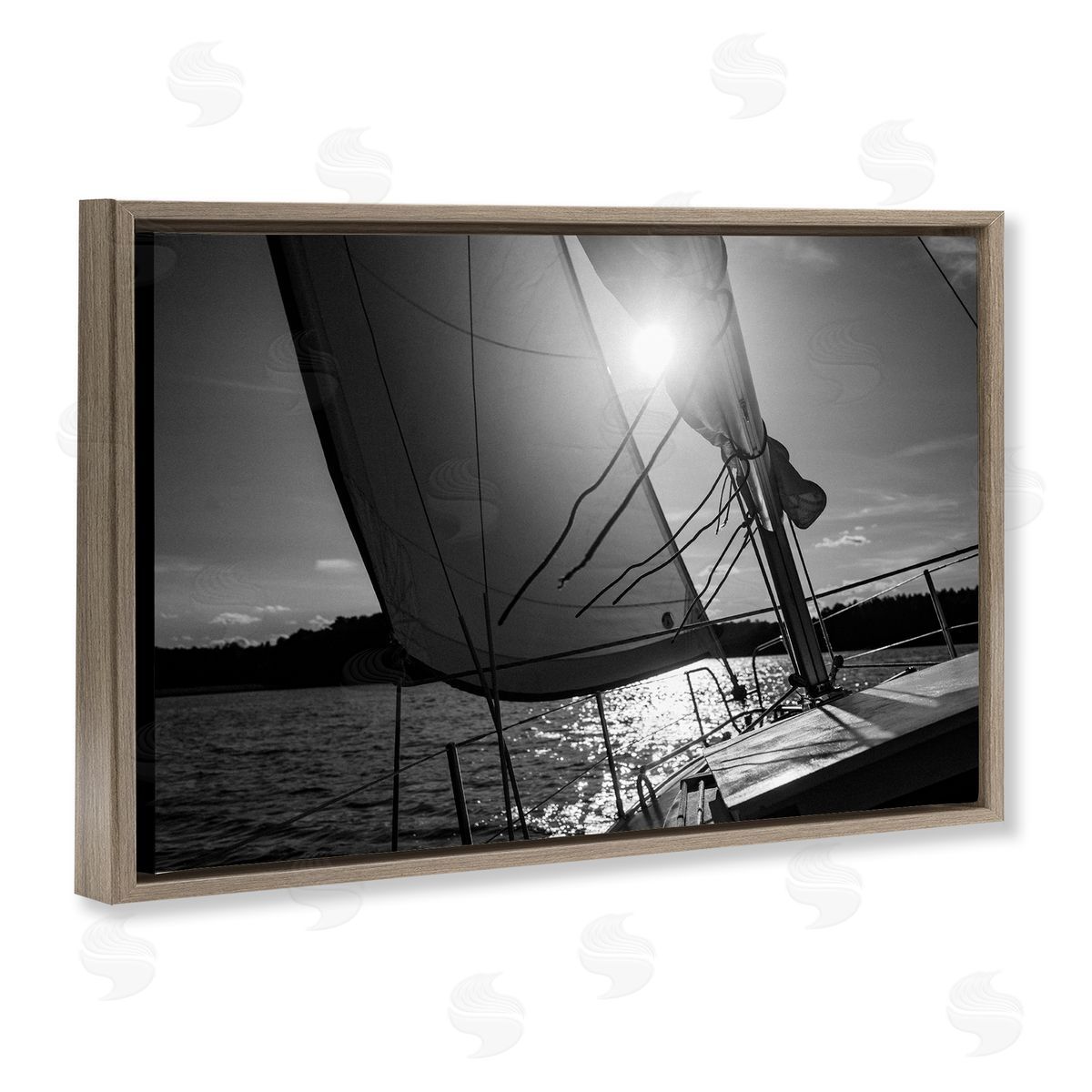 Sail Against The Sky Brown Floating Frame Canvas Wall Art, Home Decor by LSR Design Studio