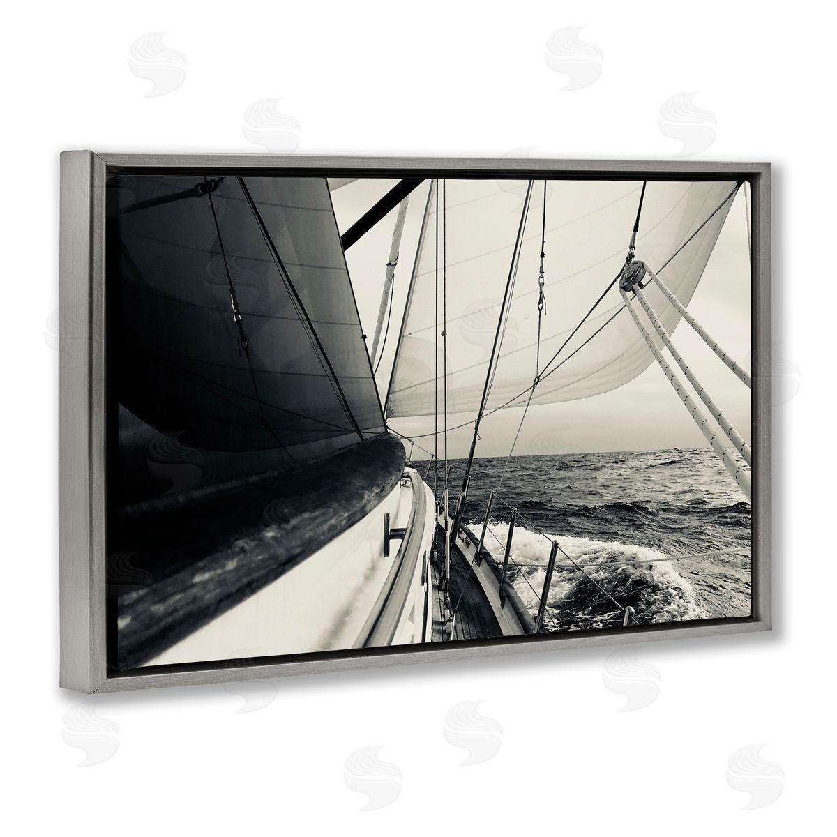 Sailing The Sea View Grey Floating Frame Canvas Wall Art, Home Decor by LSR Design Studio
