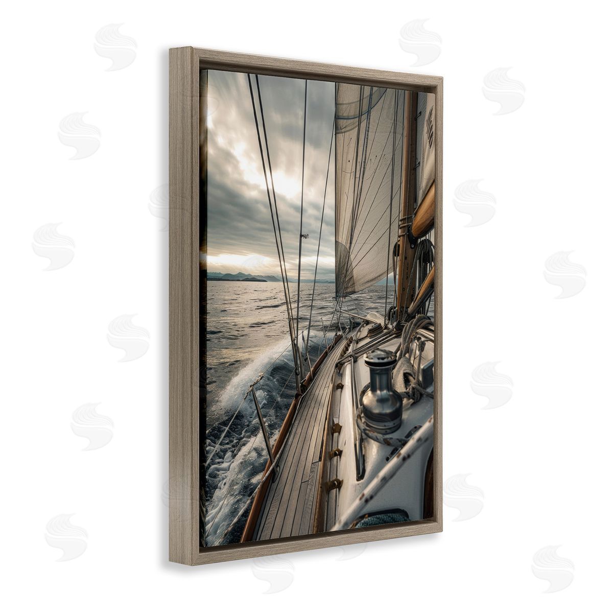 Sailing Boat Wake Waves Brown Floating Frame Canvas Wall Art, Home Decor by LSR Design Studio
