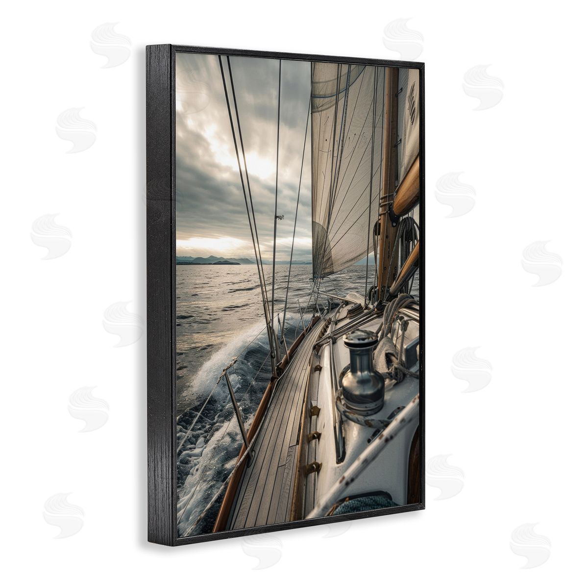 Sailing Boat Wake Waves Black Frame Print Wall Art, Home Decor by LSR Design Studio