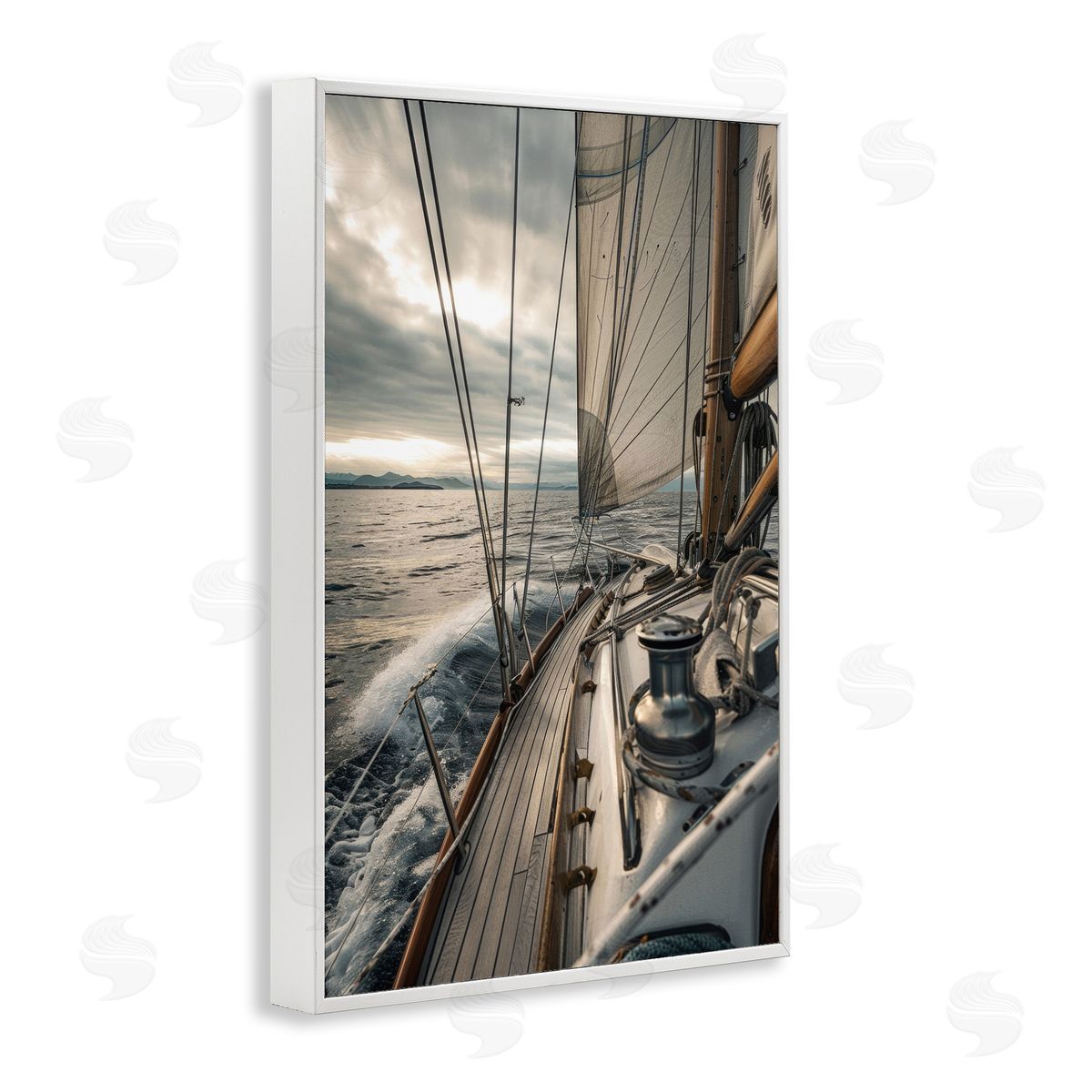 Sailing Boat Wake Waves White Frame Print Wall Art, Home Decor by LSR Design Studio
