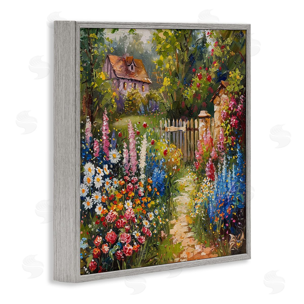 Blooming Spring Cottage Grey Frame Print Wall Art, Home Decor by LSR Design Studio