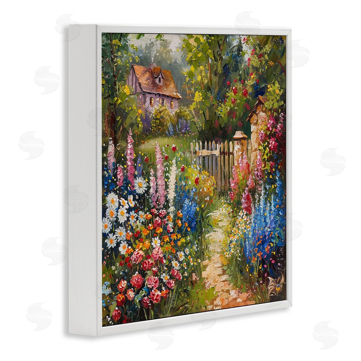 Blooming Spring Cottage White Frame Print Wall Art, Home Decor by LSR Design Studio