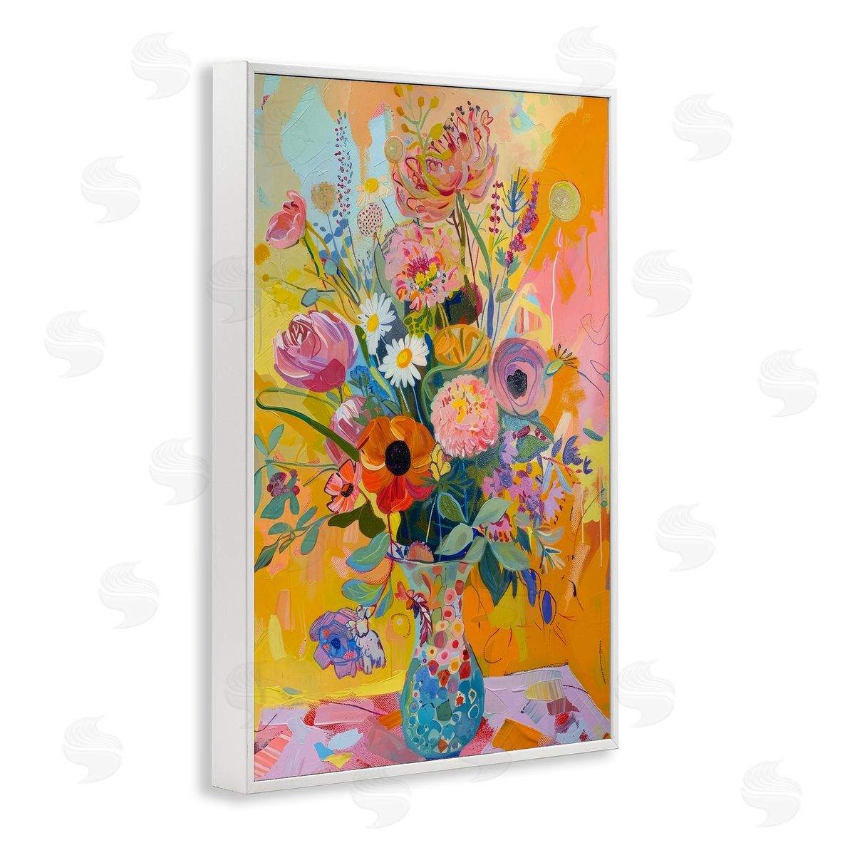 Bright Hued Mod Bouquet White Frame Print Wall Art, Home Decor by LSR Design Studio