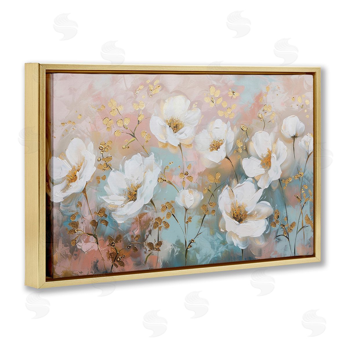 Gold Flecked Poppies Gold Floating Frame Canvas Wall Art, Home Decor by LSR Design Studio